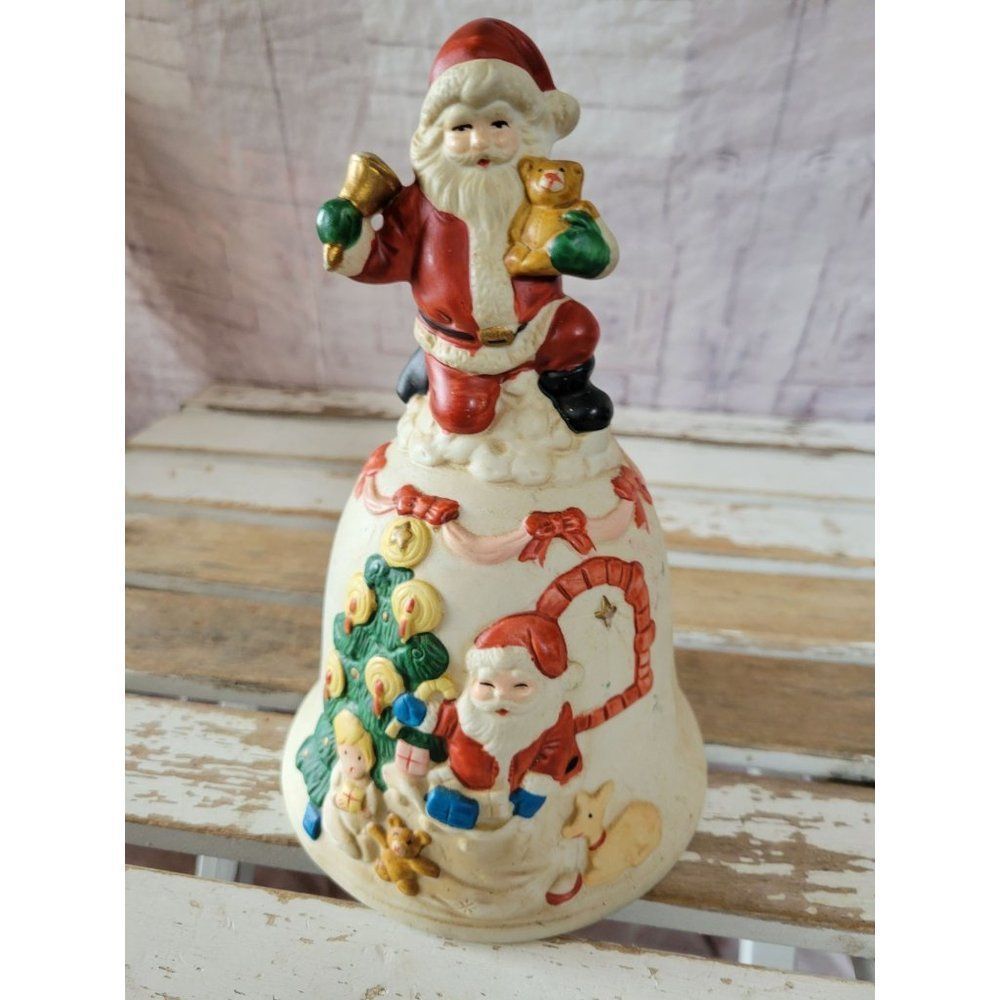 Porcelain vintage Santa Bell Xmas decor tree